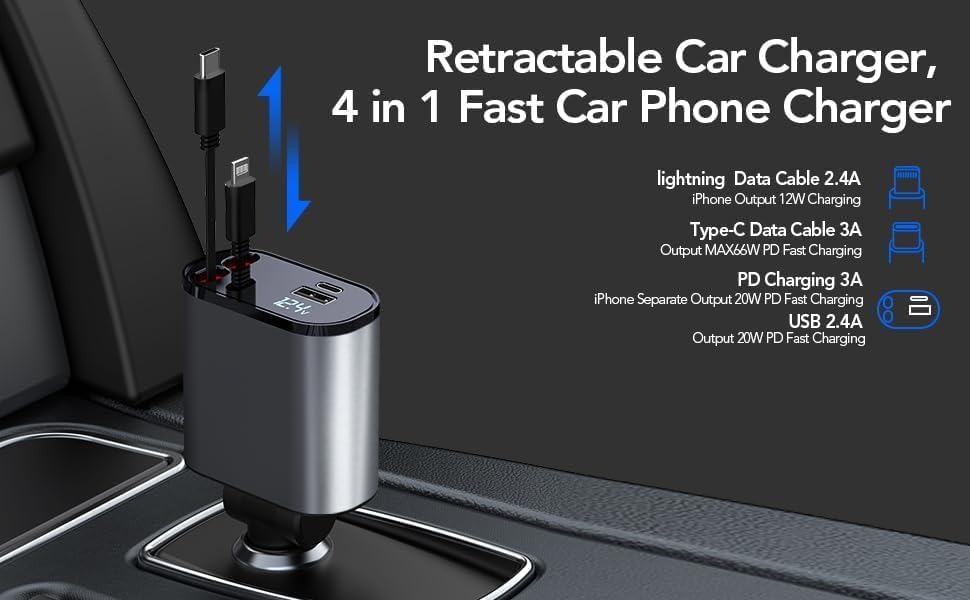 120W Retractable Fast Car Charger
