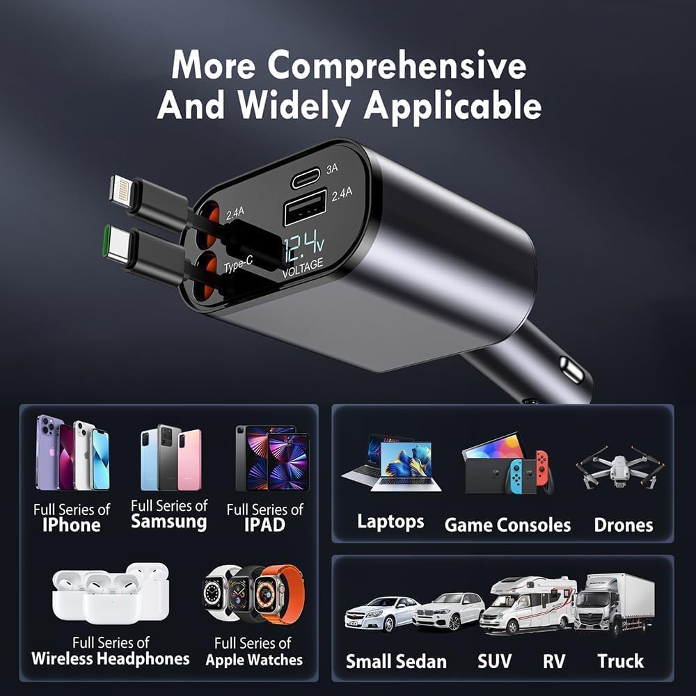 120W Retractable Fast Car Charger